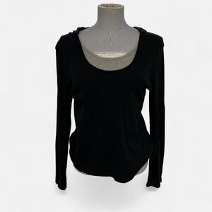 Y2K Fashion Long Sleeve Layered Hoodie Carolyn Taylor XL Cotton Lace Scoop Neck